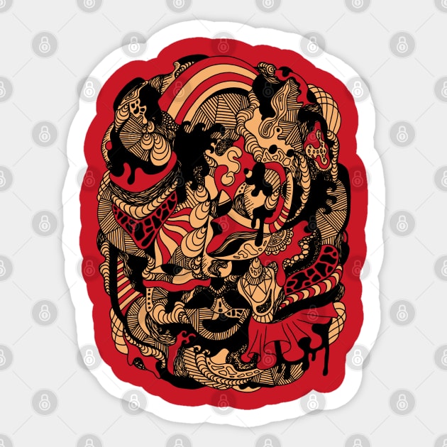 Abstract Wave of Thoughts No 2 - Red and Cream Sticker by kenallouis